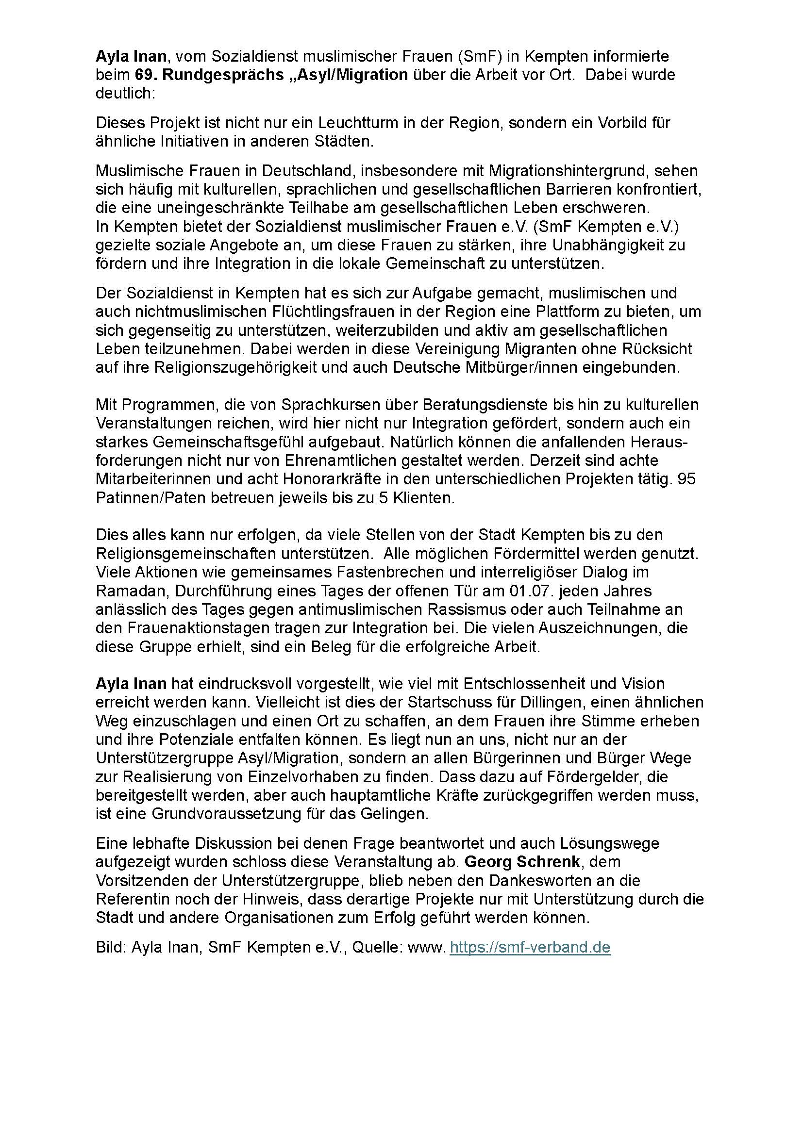 Ayla Inan informiert Sozialdienst muslimischer Frauen in Kempten