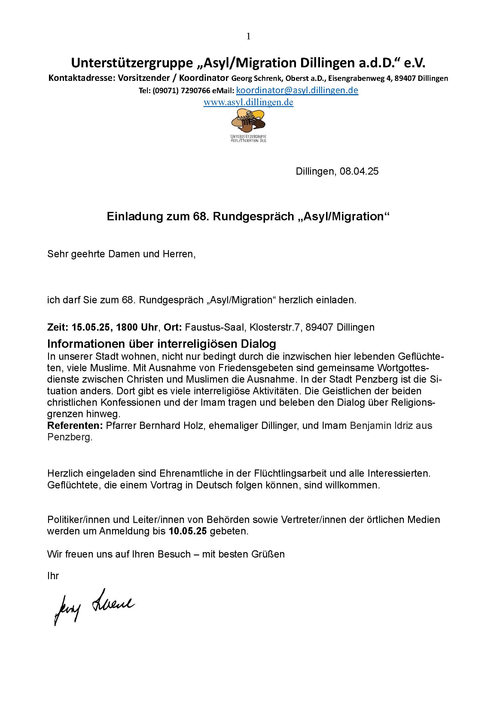 Einladung 68. Rundgesprach