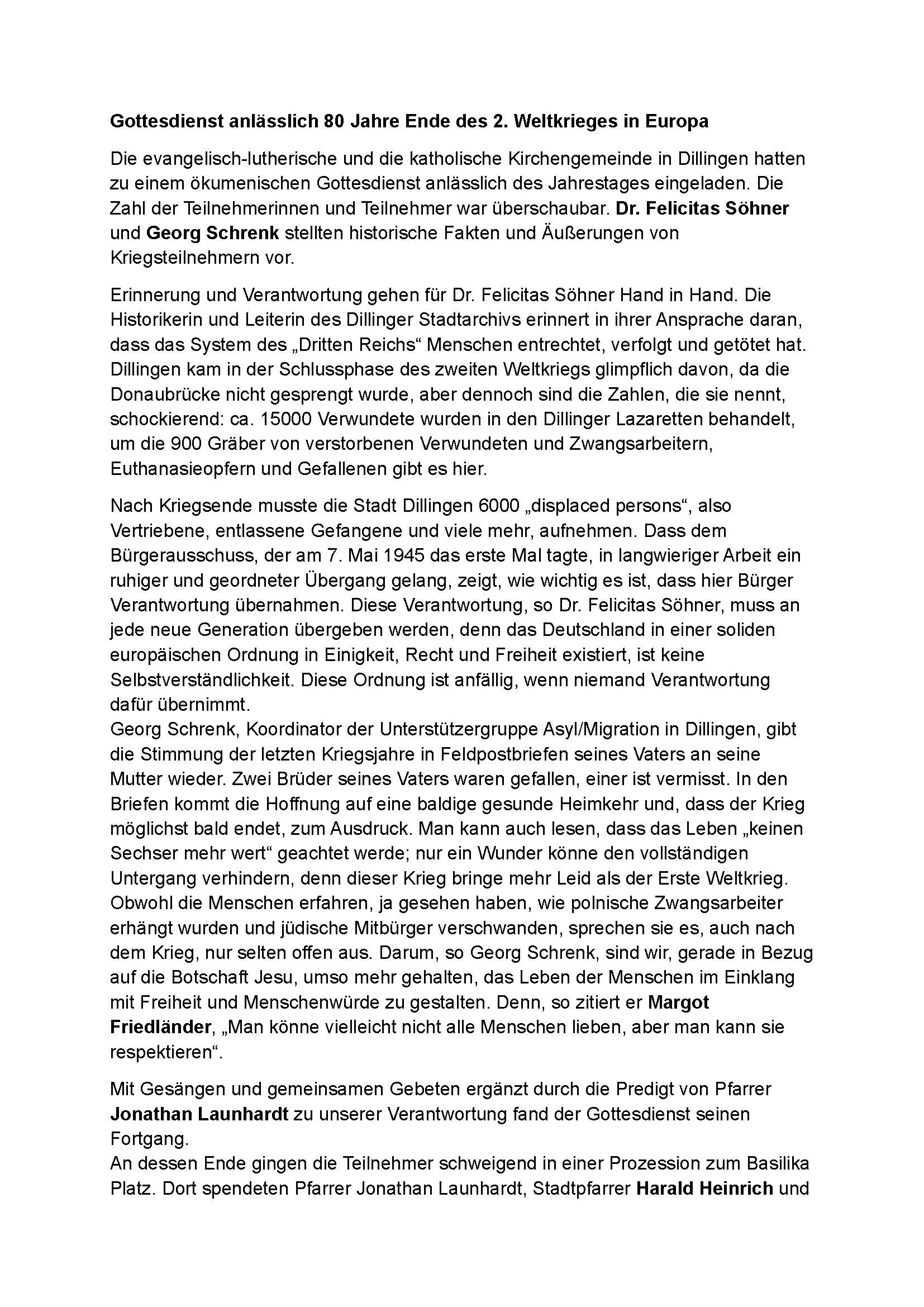 Gottesdienst anlasslich 80 Jahre Ende des 2 Weltkrieges Seite 1