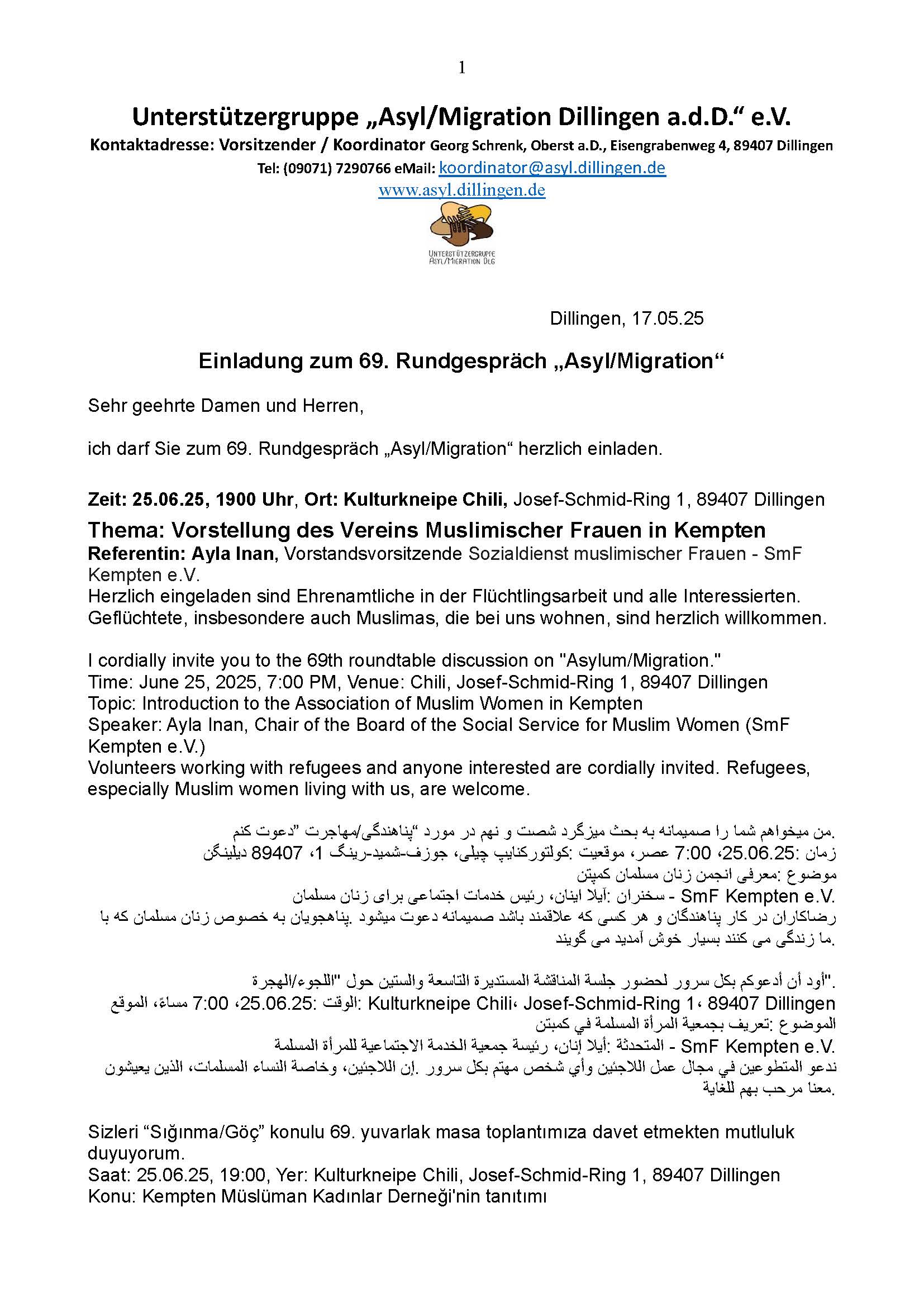 Anhang 9 Einladung 69. Rundgesprach mehrsprachig Seite 1
