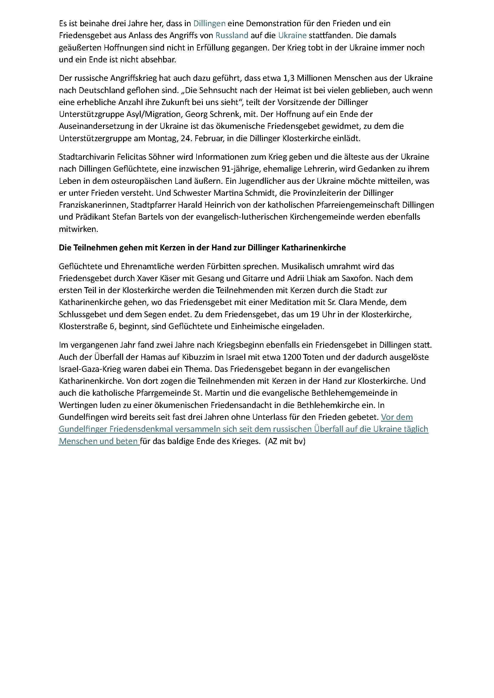 Freidensgebet Text